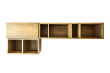 Wood shelf hang on the wall, Cut for isolated and clipping path inside.