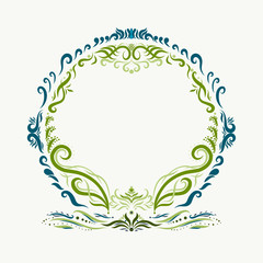 Round frame of blue and green curls, decor