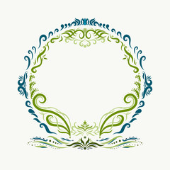 Round frame of blue and green curls, decor