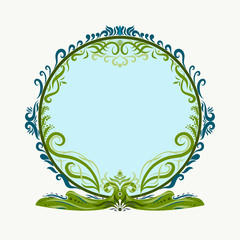 Round frame with ornate pattern and blue background