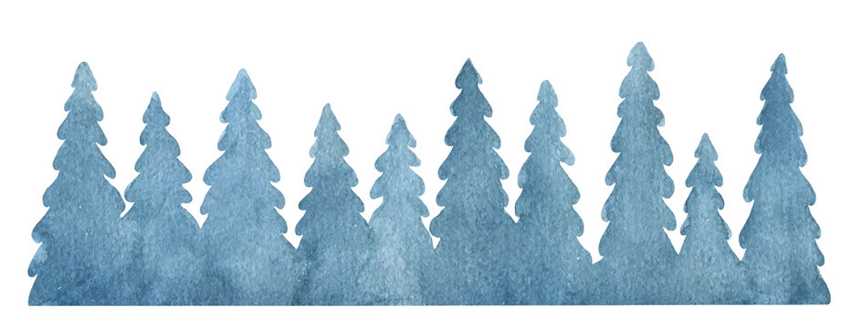 Watercolor vector background with fir trees.
