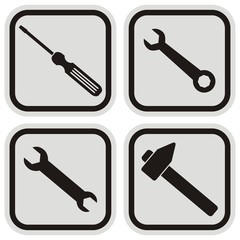 Set of tools, vector icon, gray and black frame