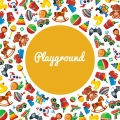 Toys playground. Teddy bear tipper pyramid tumbler snail machine bucket whirligig pattern template for kids playground vector