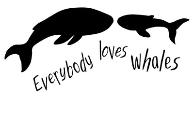 Whale silhouettes on the white background with the inscription.
