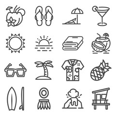 Vector gray Tropical summer, hawaii icon set