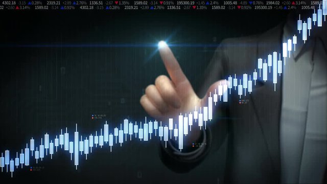 Businessman touched screen, various animated Stock Market charts and graphs. increase blue digital chart. 4k animation.2.