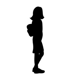 isolated, silhouette girl with backpack going