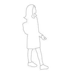 vector, isolated, on white background, sketch girl goes