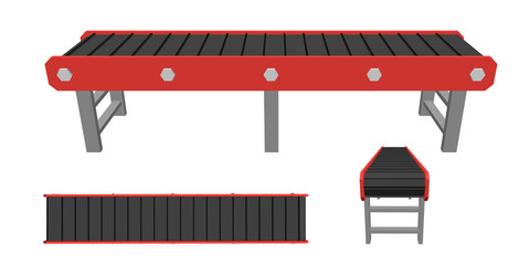 Empty conveyor belt. Isolated on white background. 3d Vector illustration.