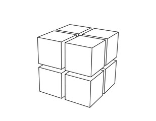 Abstract 3d cube from cubes. Vector outline illustration.