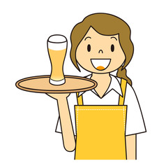 女性　ウエイトレス　ビールを運ぶ