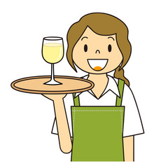 女性　ウエイトレス　グラスワインを運ぶ