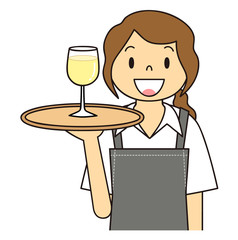 女性　ウエイトレス　グラスワインを運ぶ