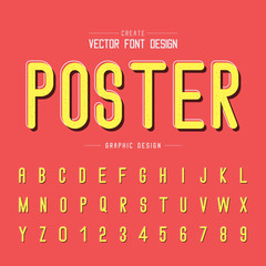 Texture font and grunge alphabet vector, Poster letter and number design, Graphic text on red background