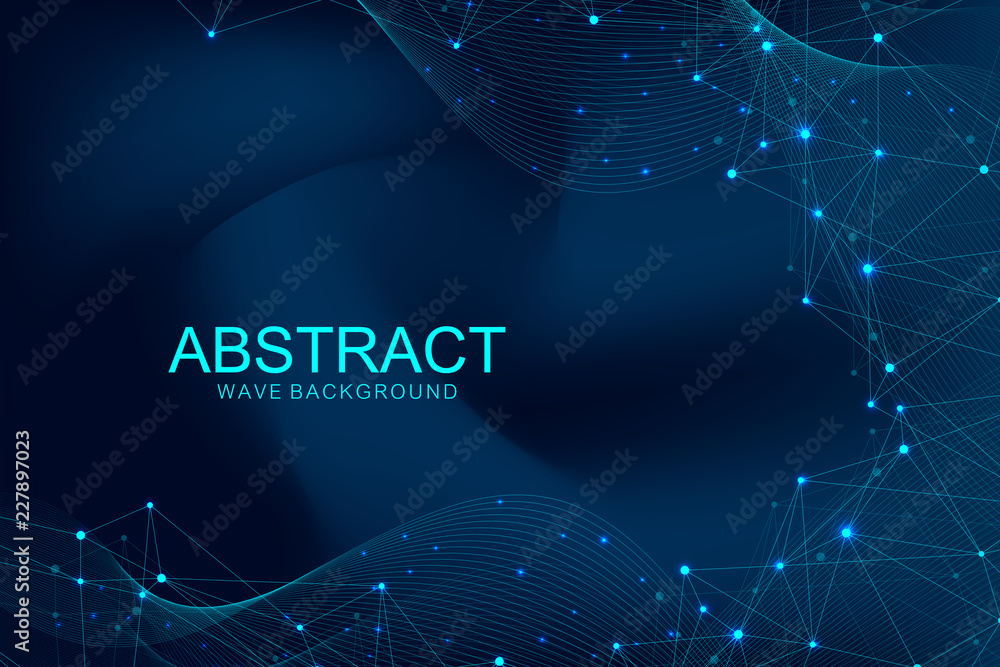 Leinwandbilder Abstract polygonal background with connected lines and dots. Wave flow. Molecule structure and communication. Graphic plexus background. Science, medicine, technology concept