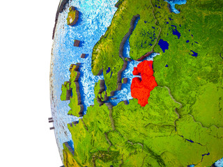 Baltic States highlighted on 3D Earth with visible countries and watery oceans.