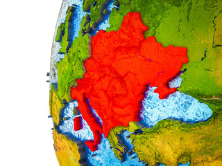 CEI countries highlighted on 3D Earth with visible countries and watery oceans.