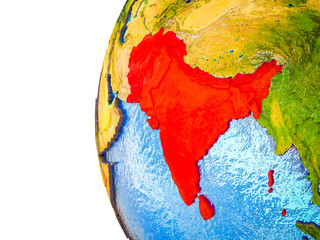 SAARC memeber states highlighted on 3D Earth with visible countries and watery oceans.