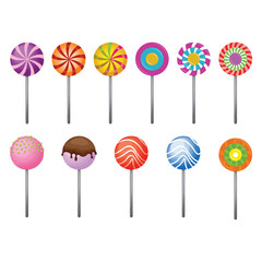 Lollipop Sweet Candy Stick Isolated Collection Set