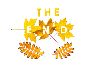 The end. Letters carved from wedge leaves