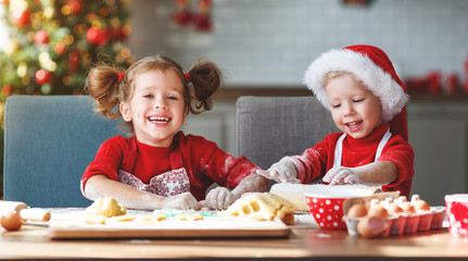 happy children bake christmas cookies