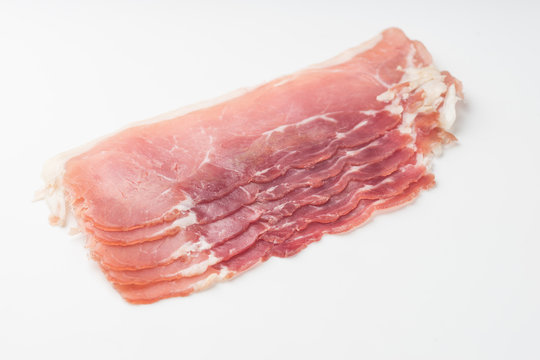 Fresh Sliced Pork Bacon isolated on white background