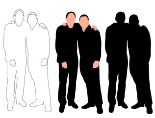 isolated, silhouette people, friendship, white background