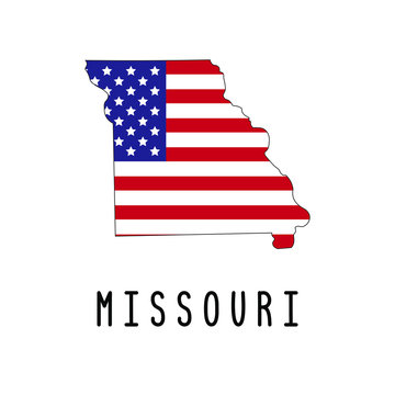 Vector map of Missouri painted in the colors American flag. Silhouette or borders of USA state. Isolated vector illustration