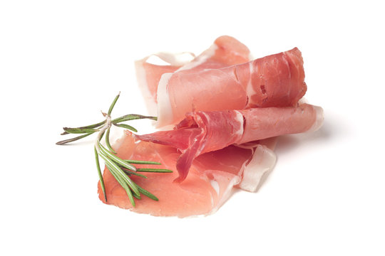 Fototapeta Sliced bacon isolated on white background cutout