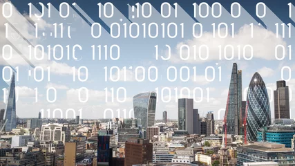 Abwaschbare Fototapete London london skyline and data code