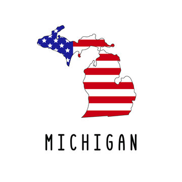 Vector map of Michigan painted in the colors American flag. Silhouette or borders of USA state. Isolated vector illustration