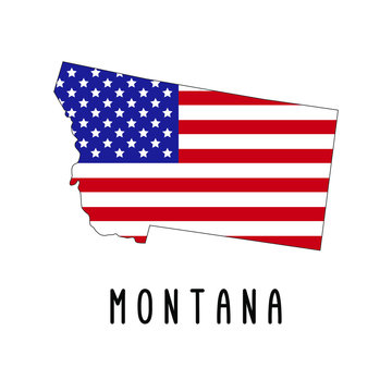 Vector map of Montana painted in the colors American flag. Silhouette or borders of USA state. Isolated vector illustration