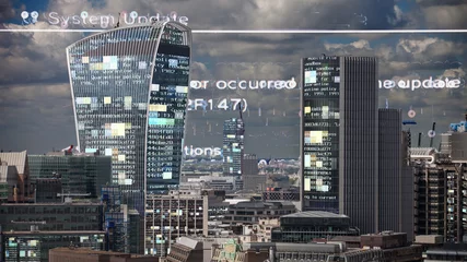 Deurstickers london skyline and data code © Dan Talson