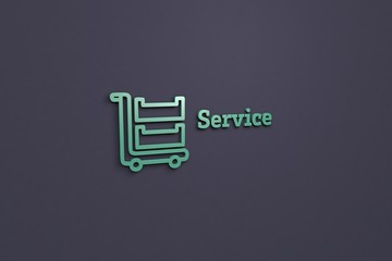 Text Service with green-blue 3D illustration and dark background
