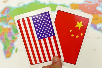 The china and America Flag. The concept of trade relation issue on raising tariff to protect the...