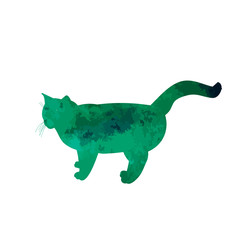 green watercolor silhouette cat