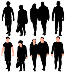 vector, on a white background, a set of silhouettes of people who go