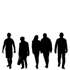 white background, a set of silhouettes of people who go