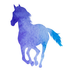 watercolor blue silhouette horse running