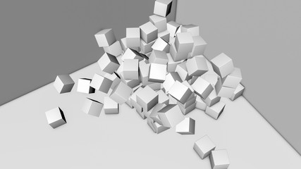 white cubes on a gray background. three-dimensional illustration. 3d rendering