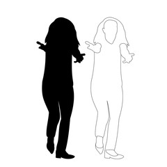 white background, silhouette, outline one girl, hands