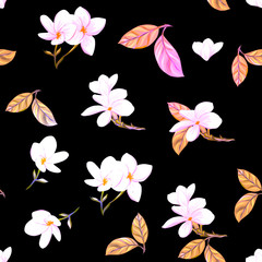 Seamless pattern, background. with tropical plants and flowers.