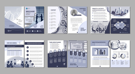 Brochure creative design. Multipurpose template with cover, back and inside pages. Trendy minimalist flat geometric design. Vertical a4 format.