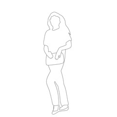 white background, sketch, outline girl with bag