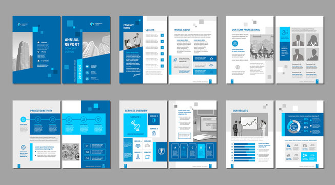 Brochure creative design. Multipurpose template with cover, back and inside pages. Trendy minimalist flat geometric design. Vertical a4 format.