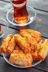 Traditional Baklava on Wooden Table