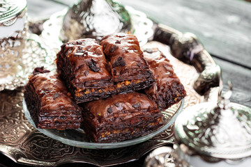 Traditional Baklava on Wooden Table