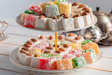 Turkish delight on a wooden table
