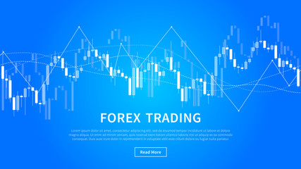 Candle stick chart of financial market trade vector banner. Forex trading graph for fintech project graphic design.
