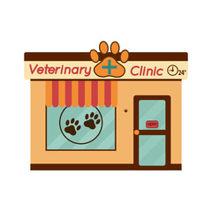 Veterinary medicine hospital. Health care or treatment for wild or domestic animals. Facade exterior view. Vector ilustration.